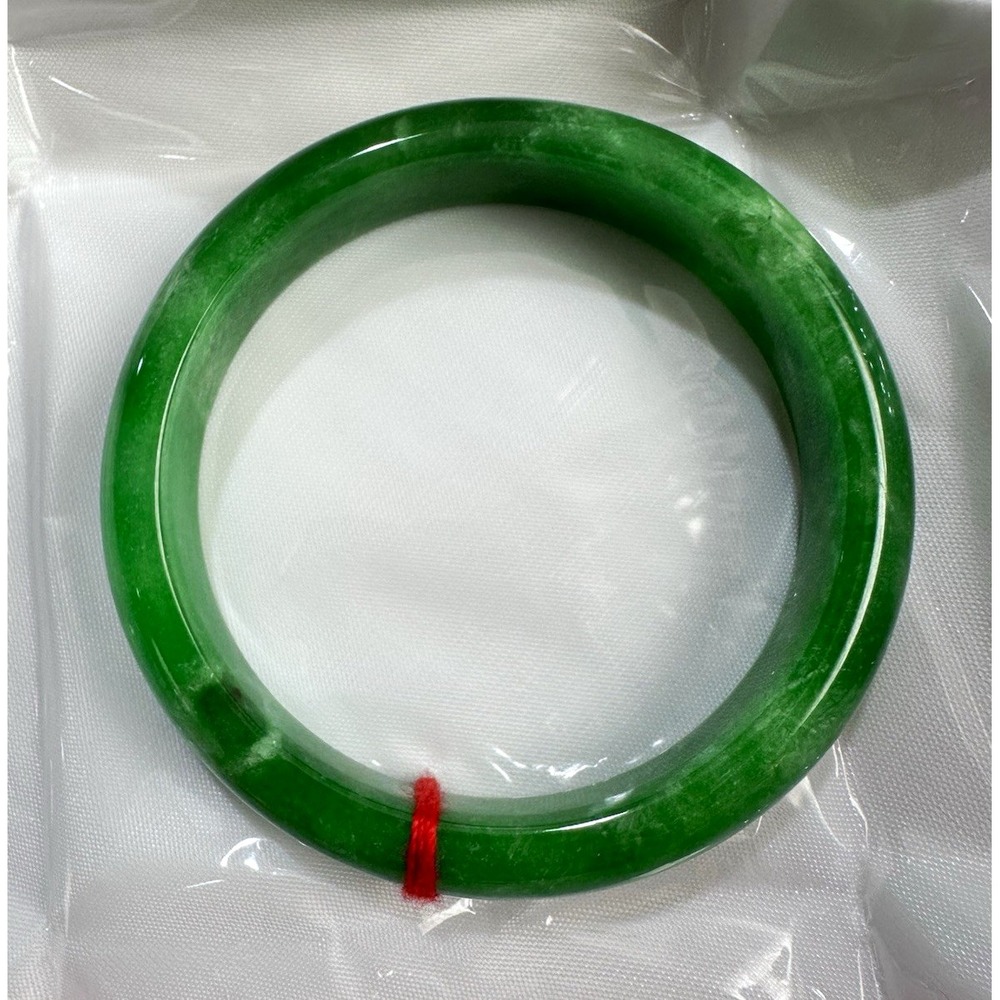 Natural Green Jade Bangle Bracelet 57 mm Inner Diameter | Wide Band Stone L08